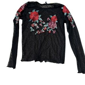 American Eagle Outfitters Black Top with Floral Embroidery